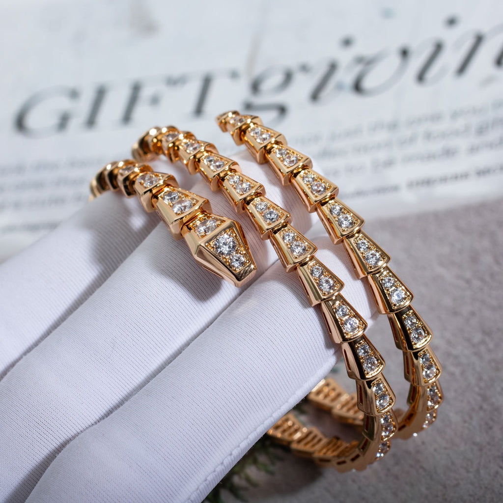 Bvlgari Serpenti Bracelet Pink Gold Cubic Zirconia Double Row