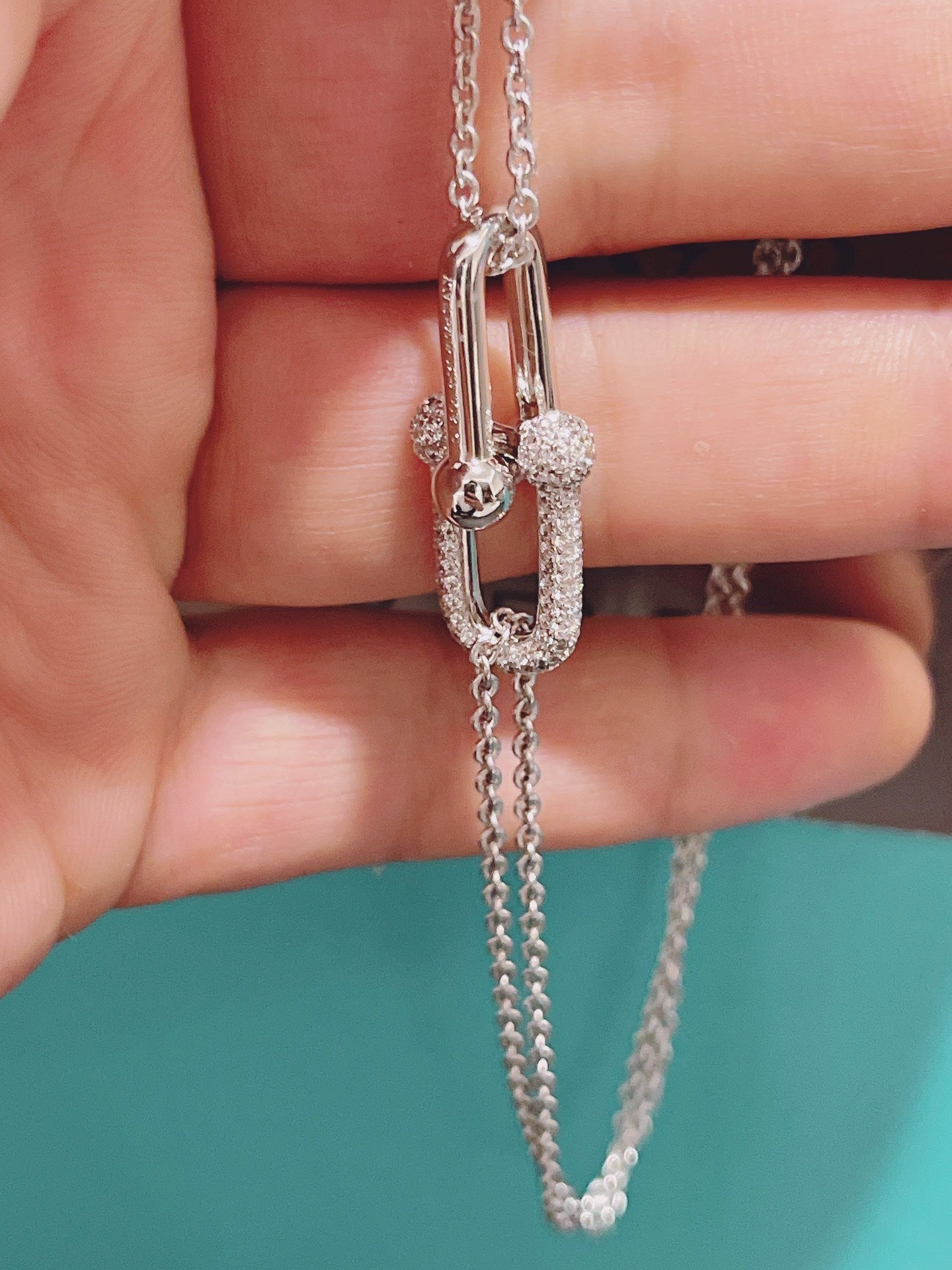 Tiffany Hardwear Double Link Pendant Silver Cubic Zirconia Necklace