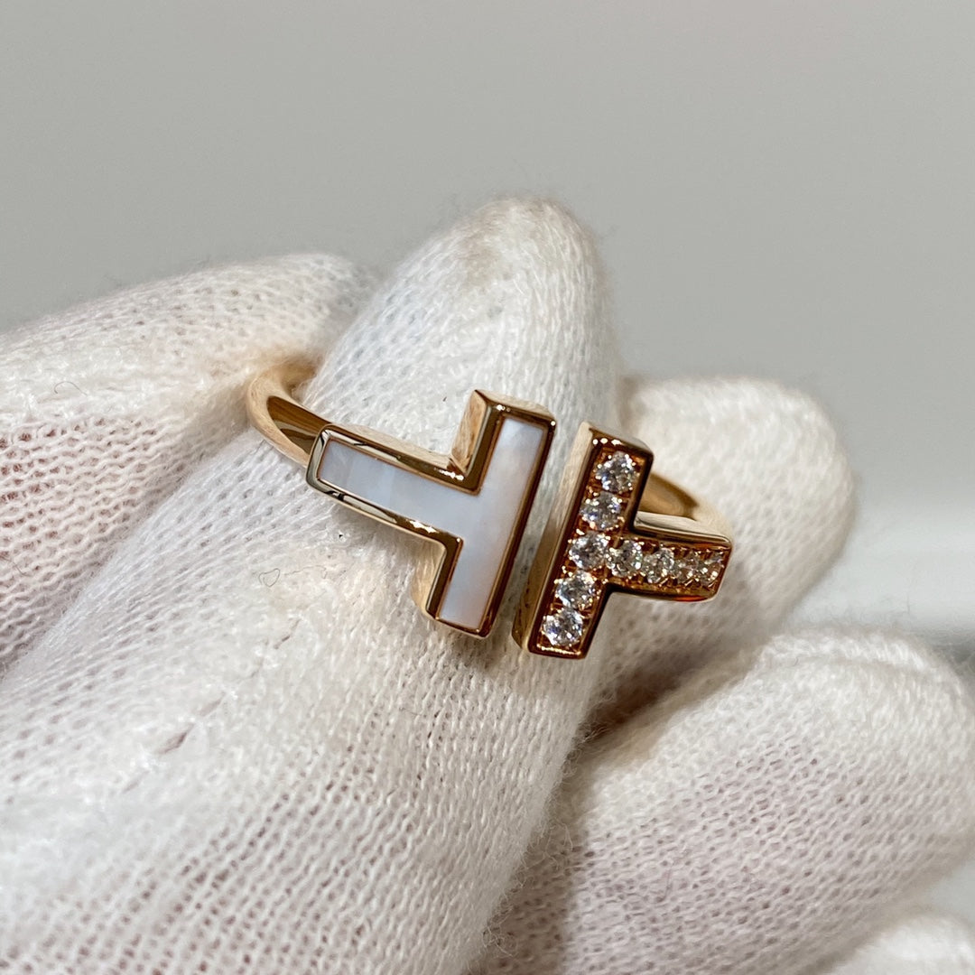 Tiffany T Wire MOP Cubic Zirconia Ring Pink Gold