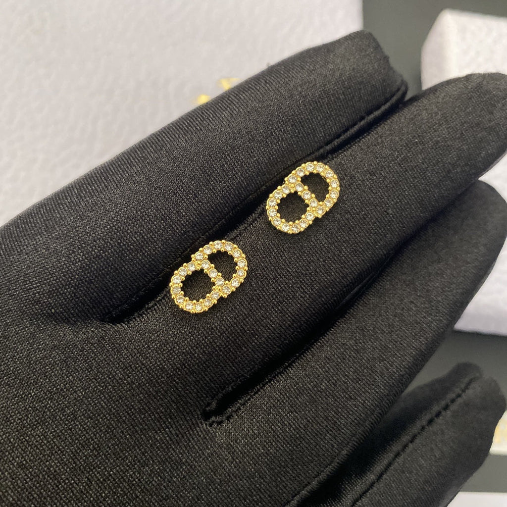 Dior CD Drop Earrings Gold Cubic Zirconia