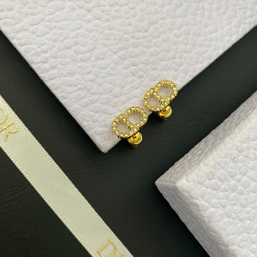 Dior CD Drop Earrings Gold Cubic Zirconia