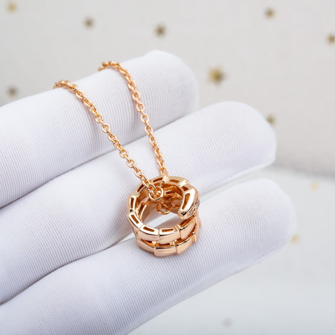 Bvlgari Serpenti Pink Gold Necklace Cubic Zirconia