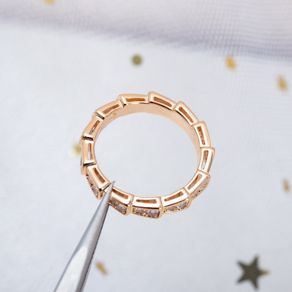 Bvlgari Serpenti Ring Pink Gold Cubic Zirconia Paved 3MM