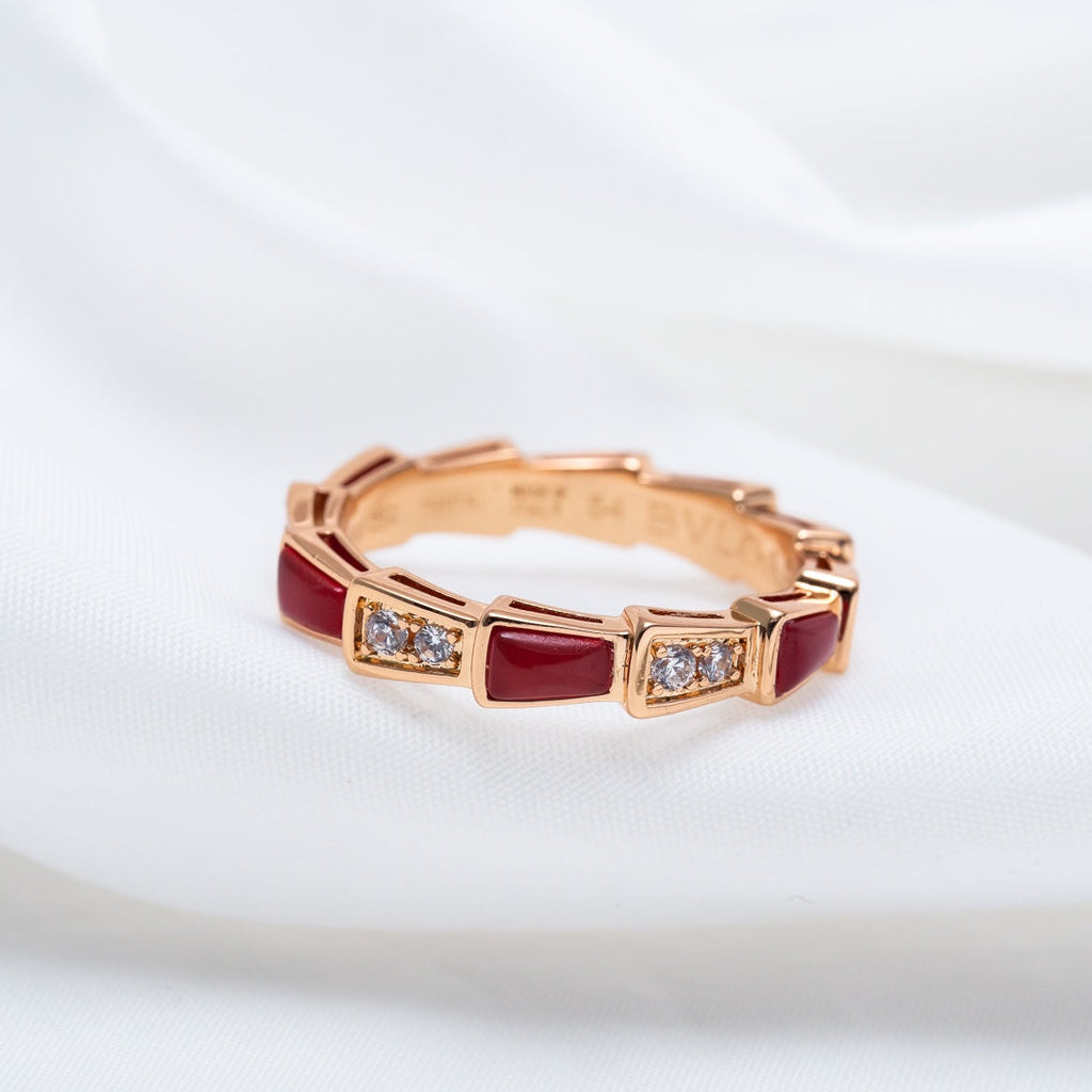 Bvlgari Serpenti Ring Pink Gold Carnelian Cubic Zirconia 3MM