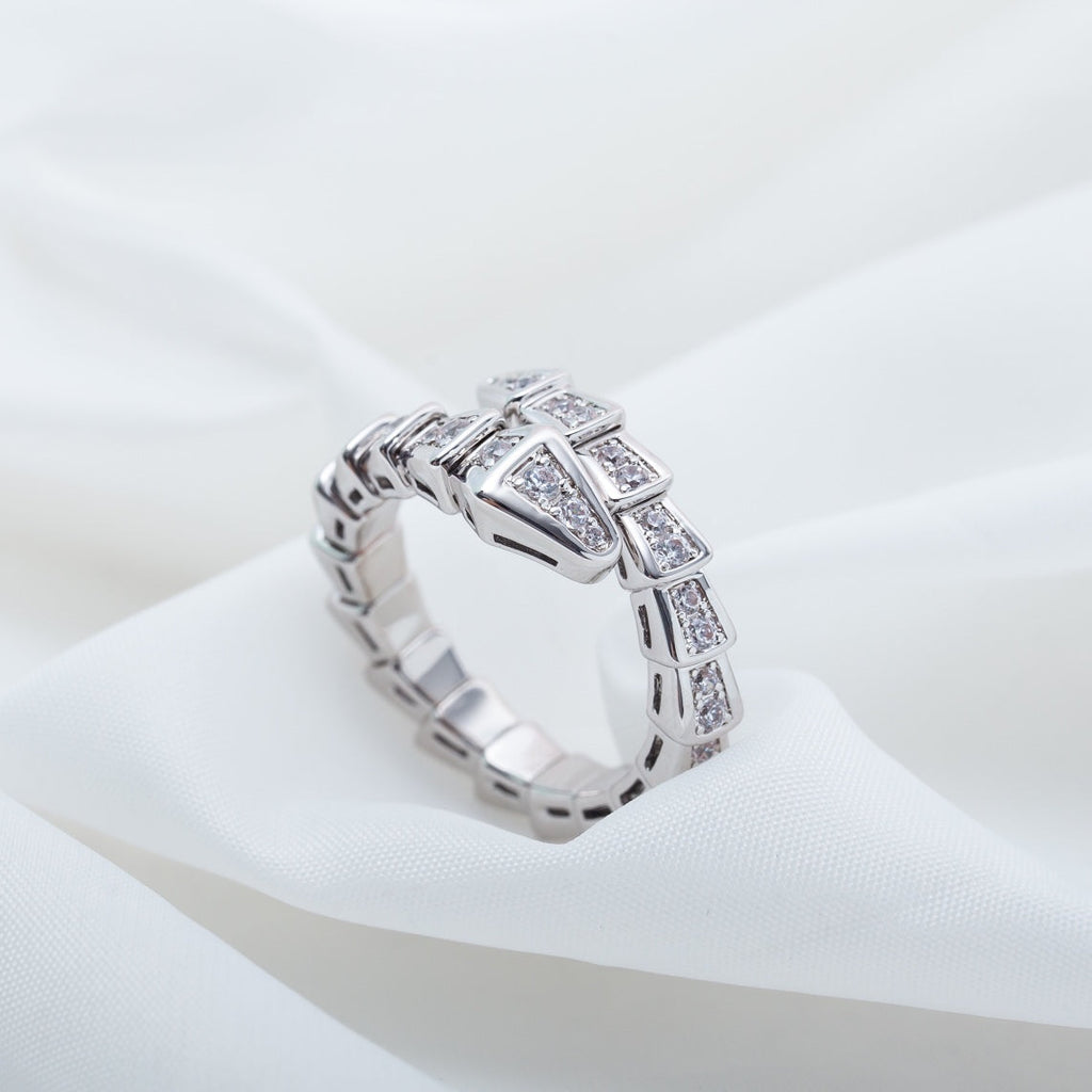 Bvlgari Serpenti Ring Silver Cubic Zirconia Paved 4MM