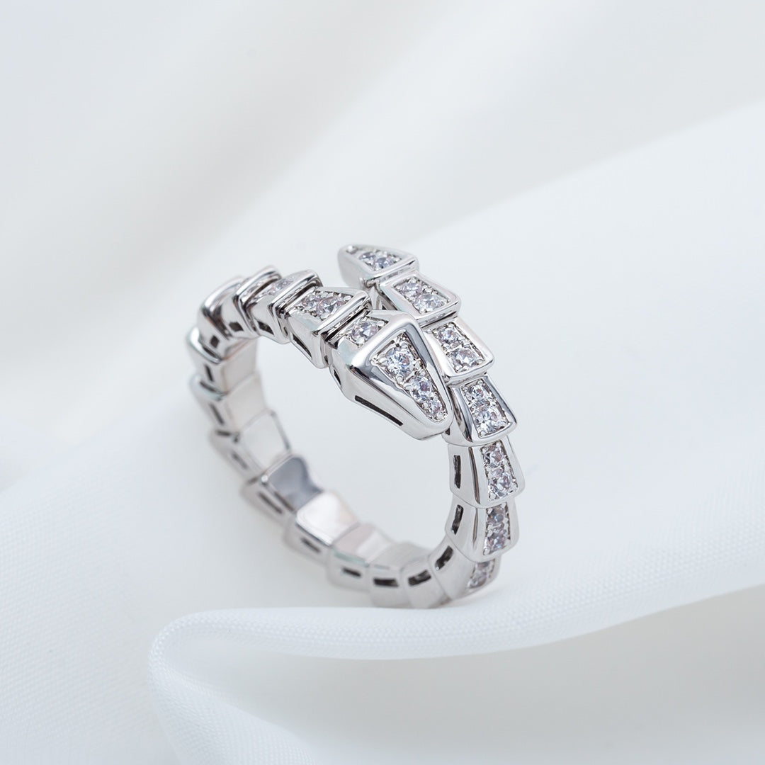 Bvlgari Serpenti Ring Silver Cubic Zirconia Paved 4MM
