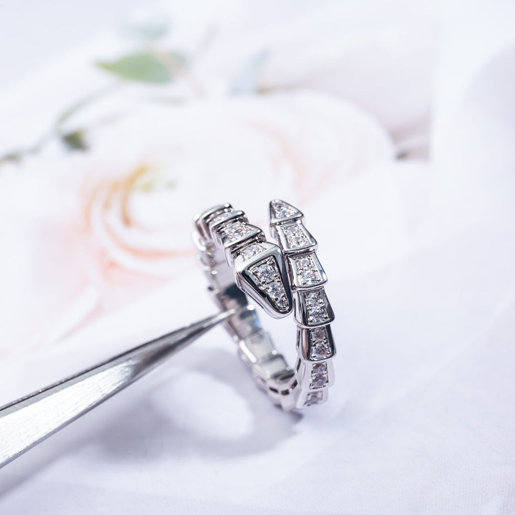 Bvlgari Serpenti Ring Silver Cubic Zirconia Paved 4MM