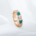Bvlgari Serpenti Ring Pink Gold Malachite Cubic Zirconia Paved 4MM