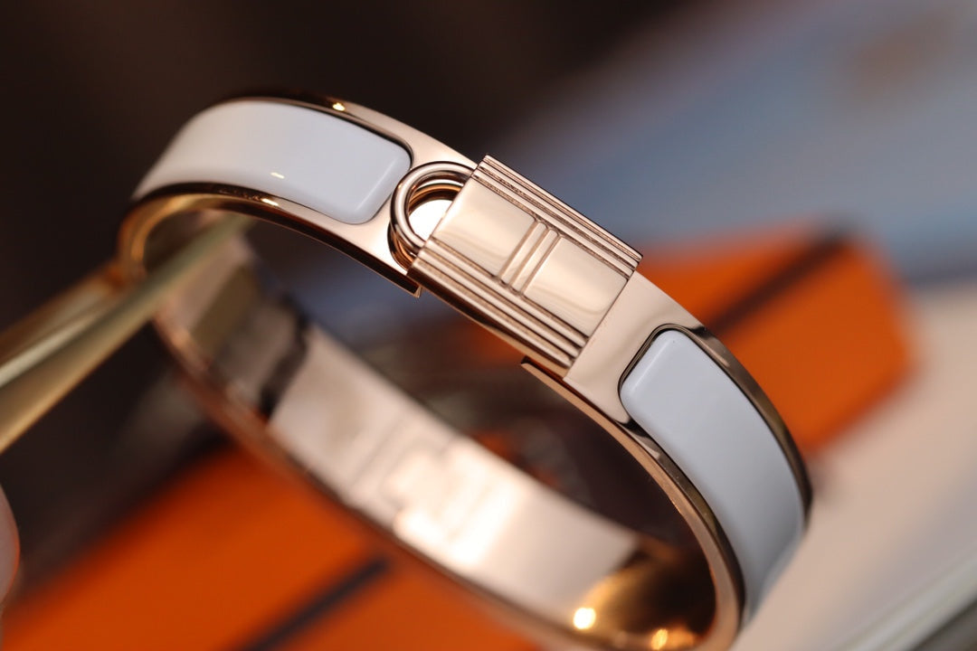 Hermes H Lock Grey Pink Gold Bracelet 12MM