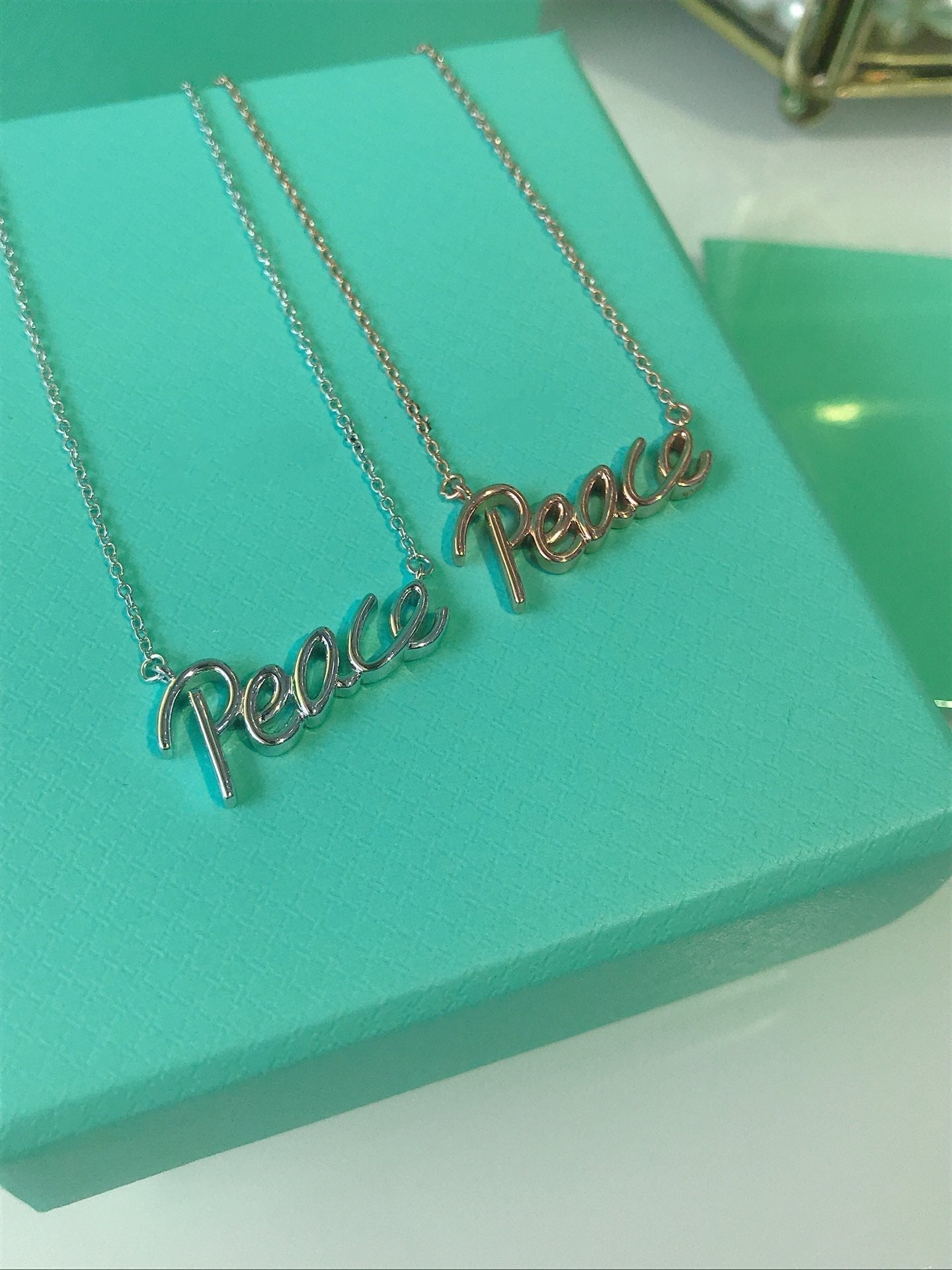 Tiffany Peace Text Pendant Necklace