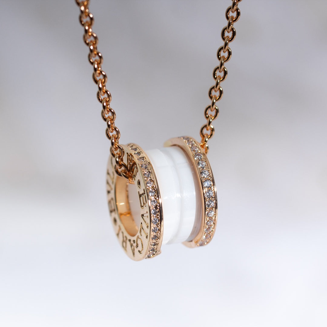 Bvlgari Zero 1 White Ceramic Pink Gold Cubic Zirconia Necklace