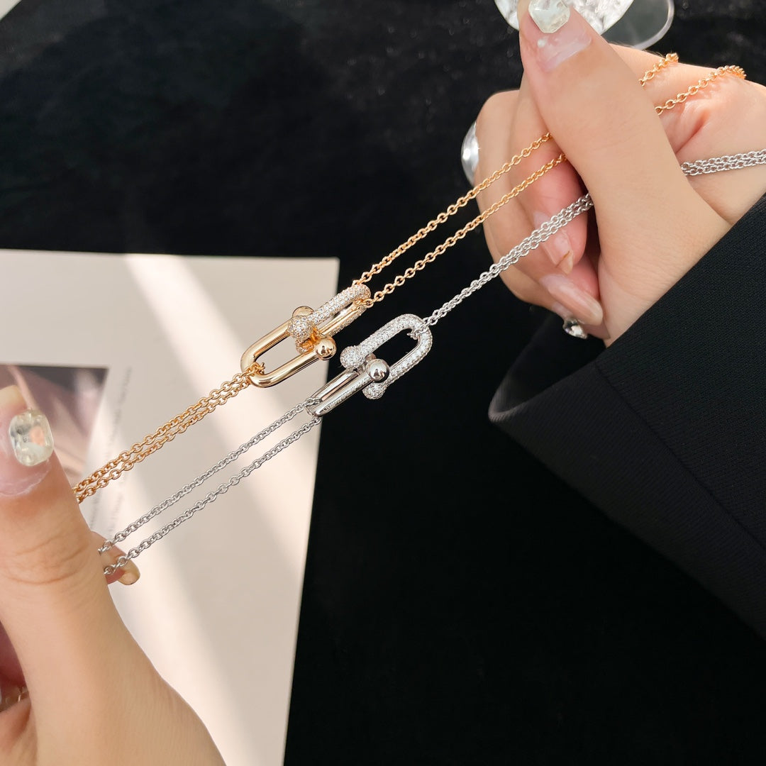 Tiffany Hardwear Cubic Zirconia Pendant Double Chain Necklace
