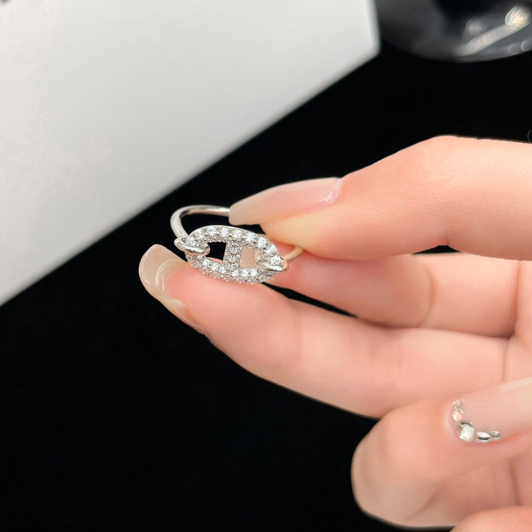 Hermes Ronde Small Silver Diamond Ring