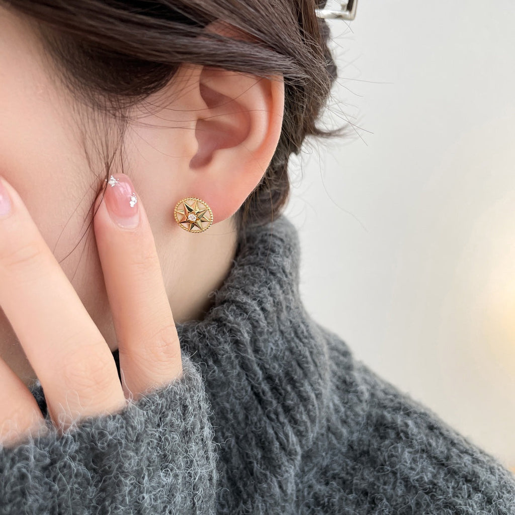 Dior Rose de Vents Gold Cubic Zirconia Stud Earrings