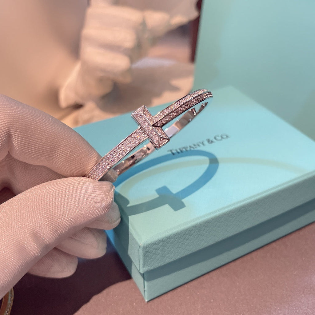 Tiffany T1 Wide Hinged Bangle Cubic Zirconia Paved Bracelet