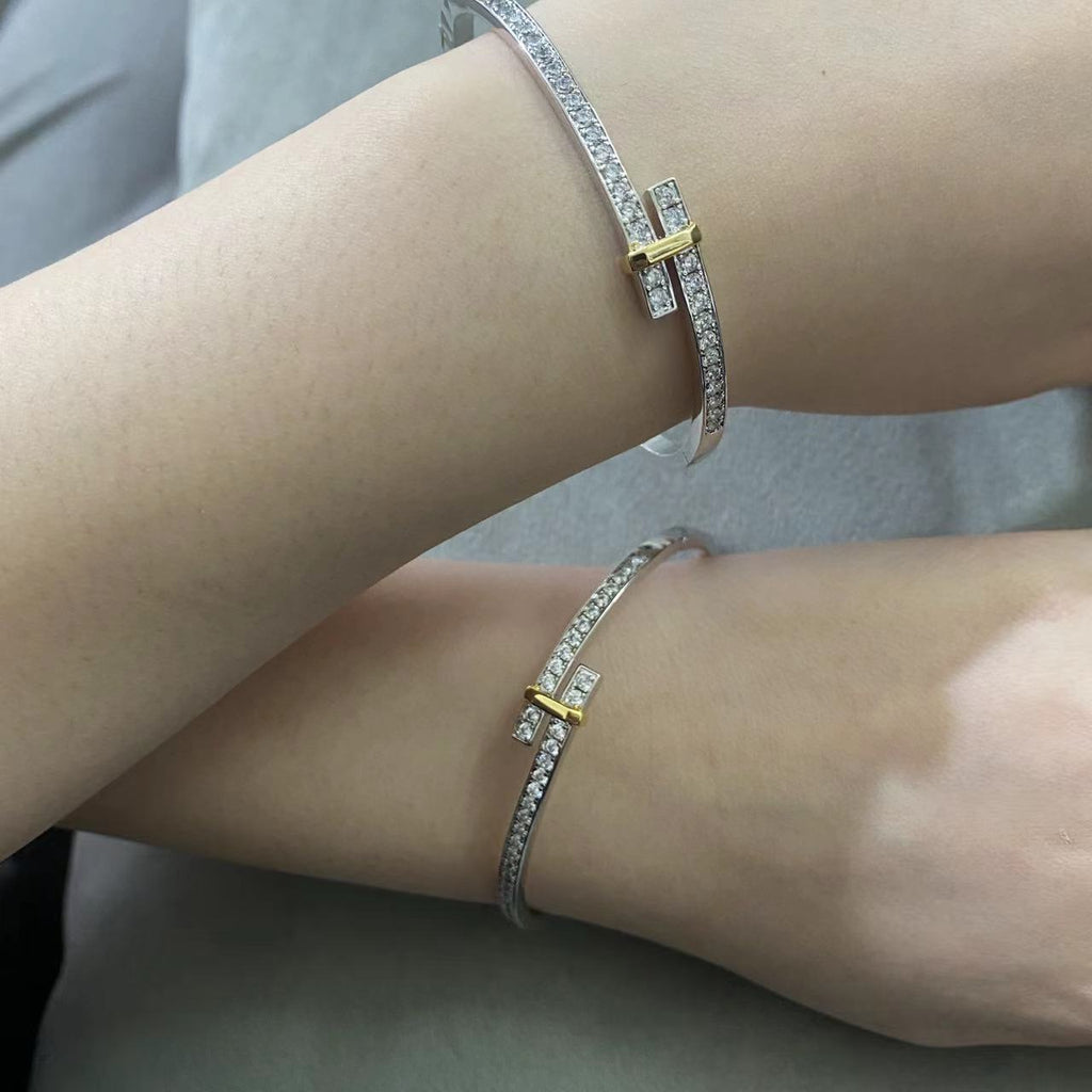 Tiffany Edge Cubic Zirconia Gold Silver Bracelet
