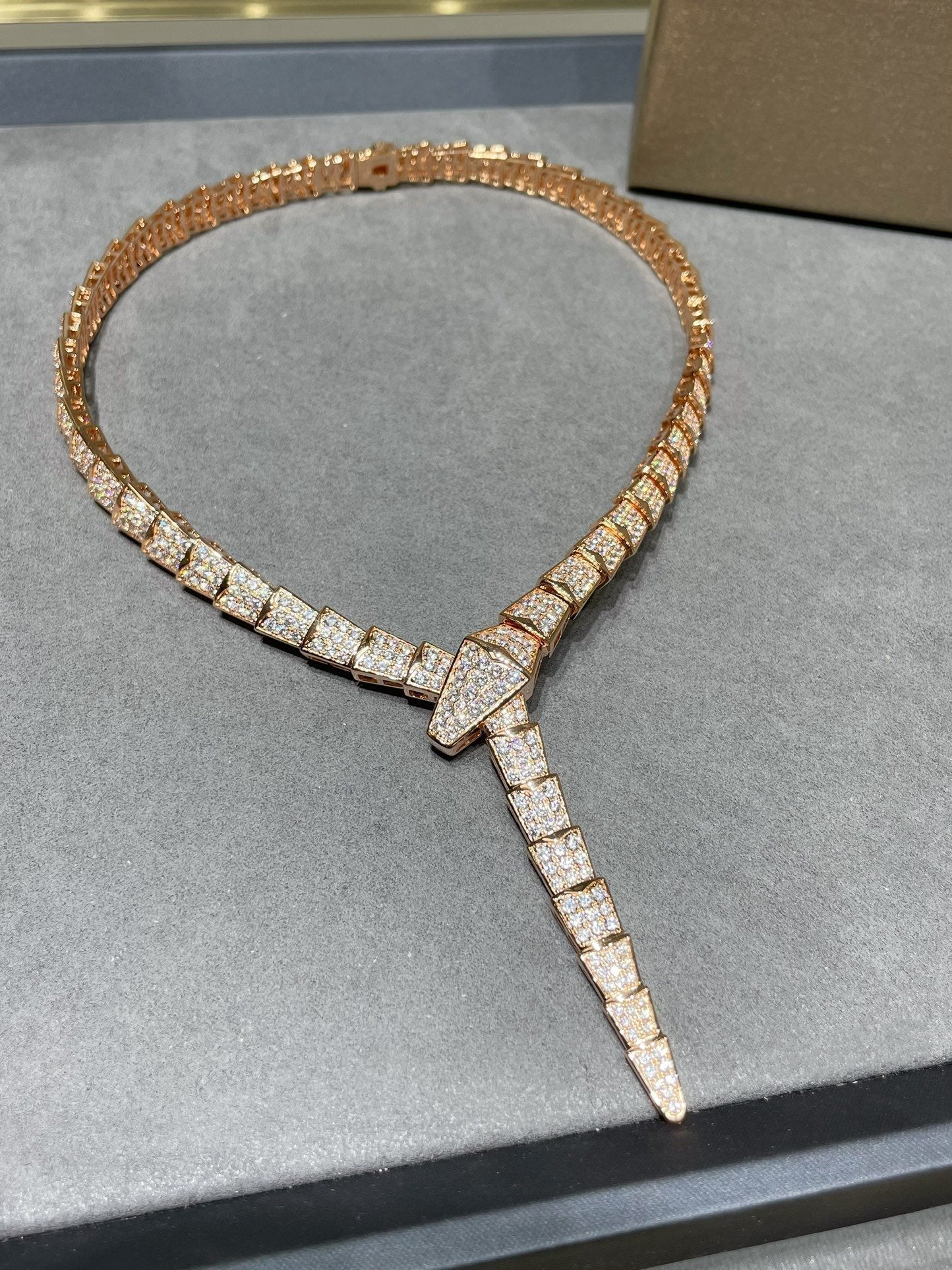 Bvlgari Serpenti Viper Pink Gold Cubic Zirconia Paved Necklace