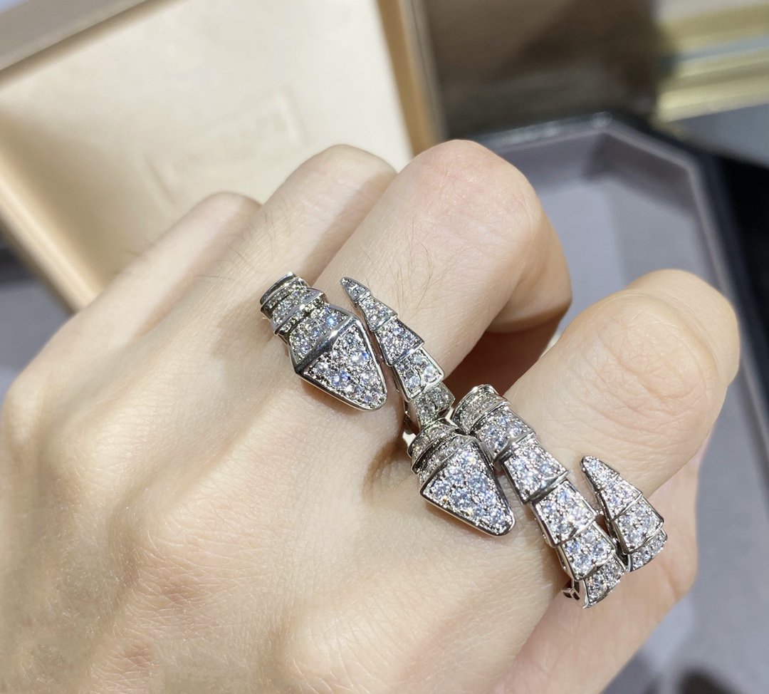 Bvlgari Serpenti Large Ring Silver Cubic Zirconia Paved