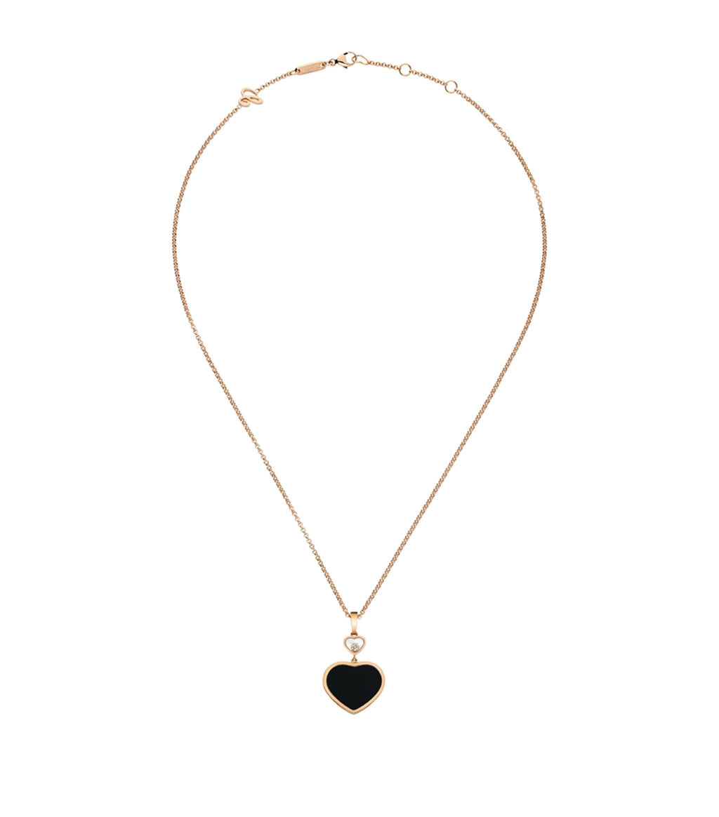 Chopard Happy Heart Onyx Necklace Pink Gold Cubic Zirconia