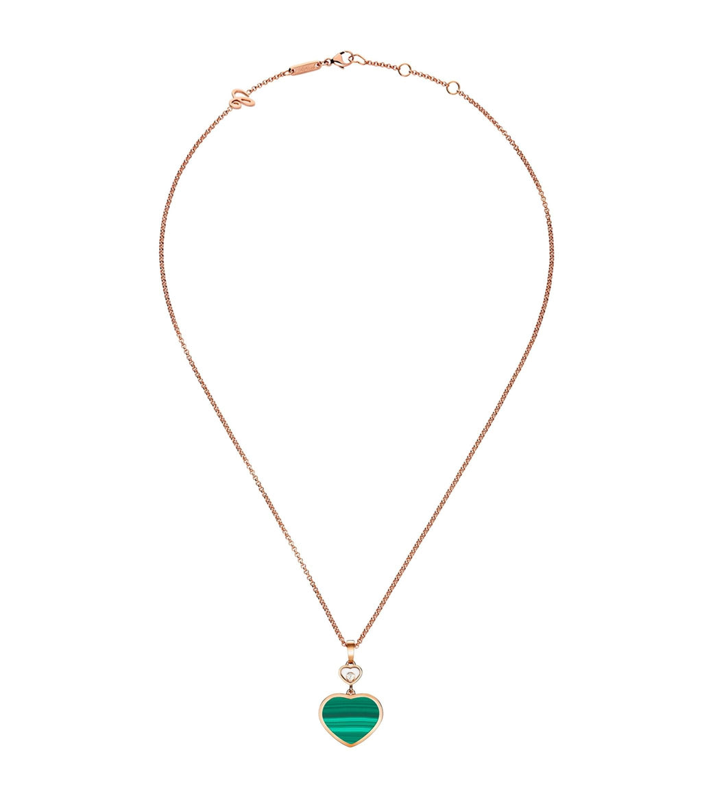 Chopard Happy Heart Malachite Necklace Pink Gold Cubic Zirconia