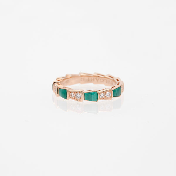 Bvlgari Serpenti Ring Pink Gold Malachite Cubic Zirconia 3MM