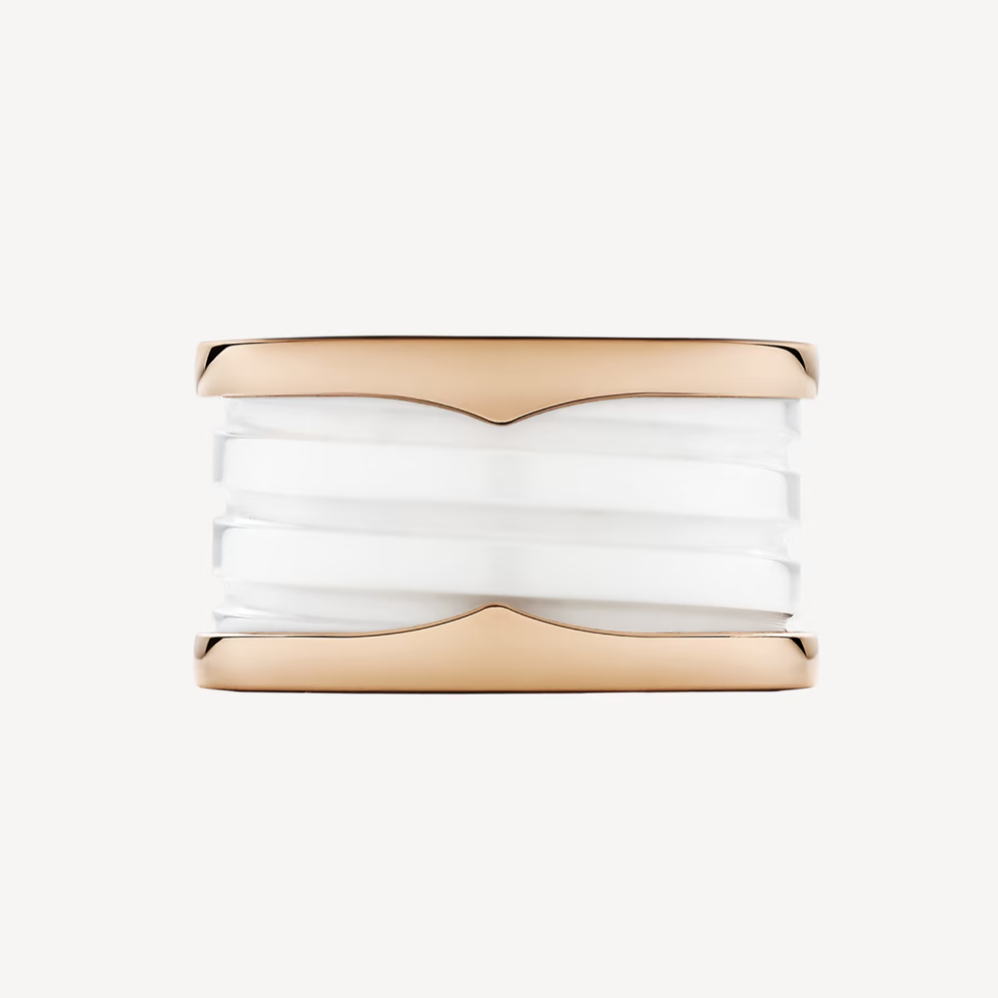 Bvlgari Zero 1 Four-Band Loops and White Ceramic Spiral Pink Gold Ring