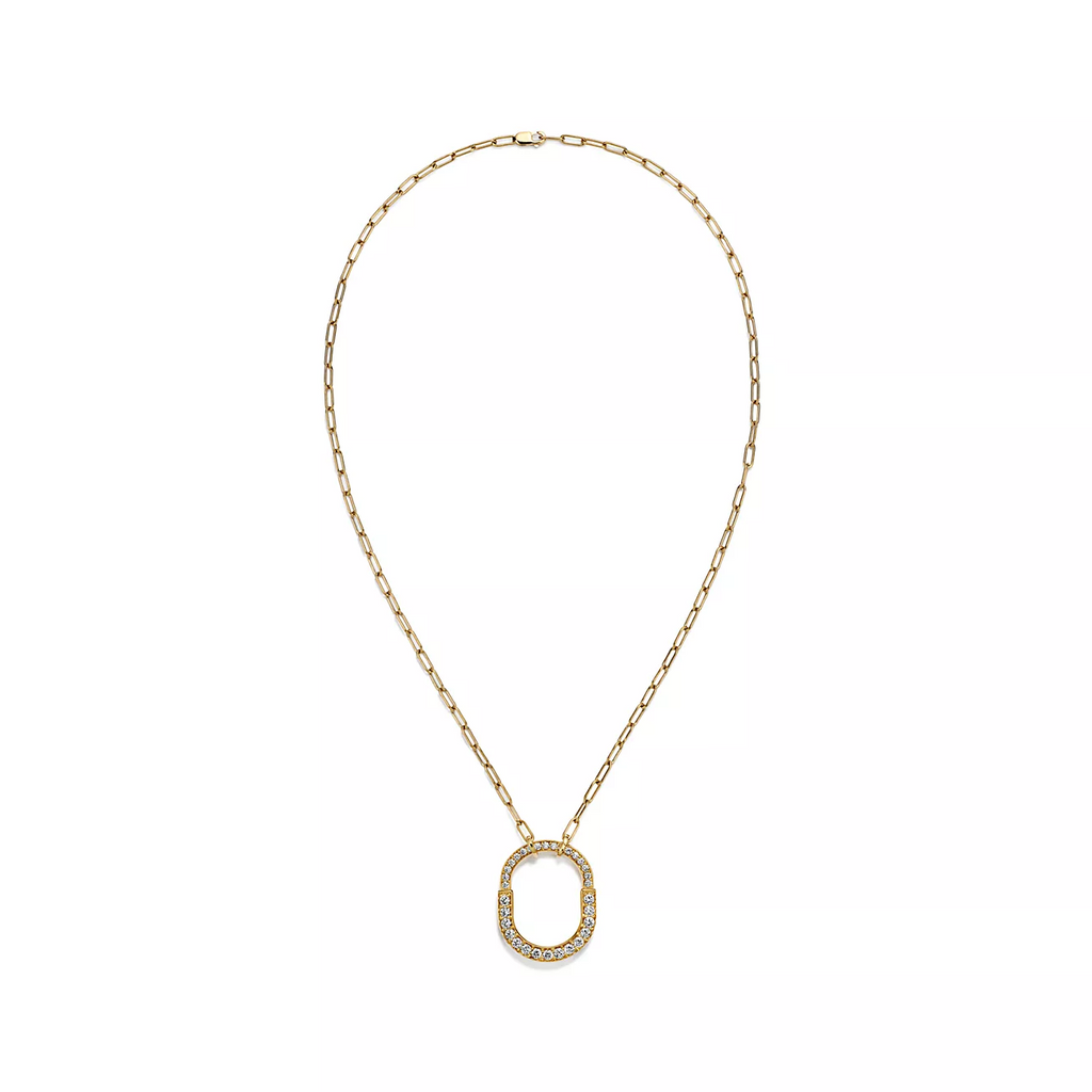 Tiffany Lock Necklace Medium Pendant Gold Paved Cubic Zirconia