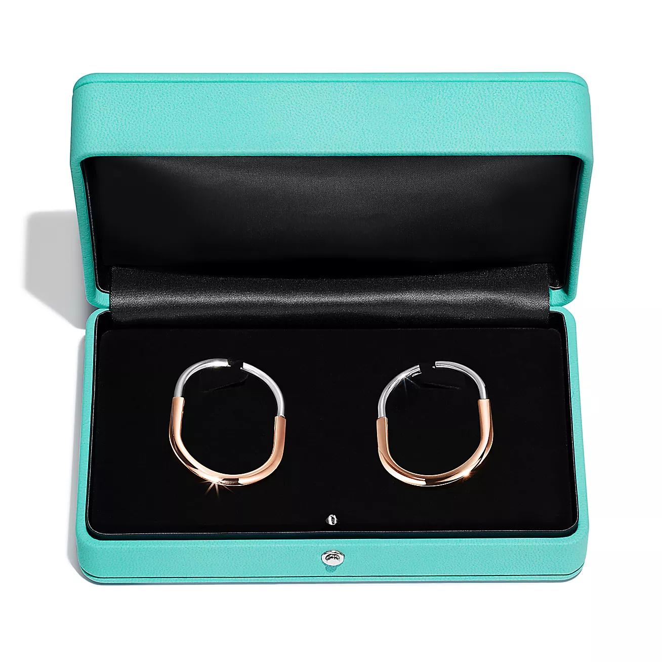 Tiffany Lock Earrings Rose and White Gold Diamonds Extra Large