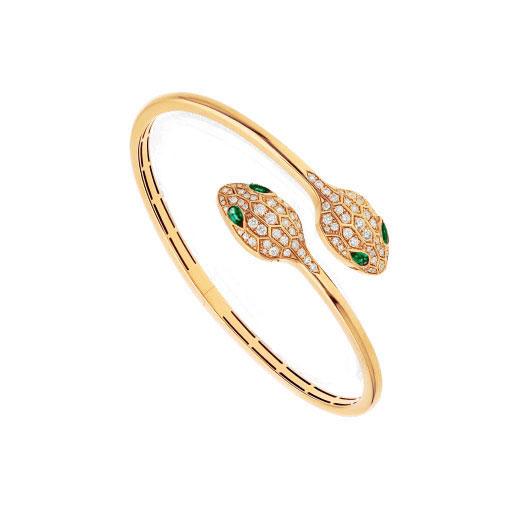 Bvlgari Serpenti Bracelet Gold Malachite Cubic Zirconia Double Snake