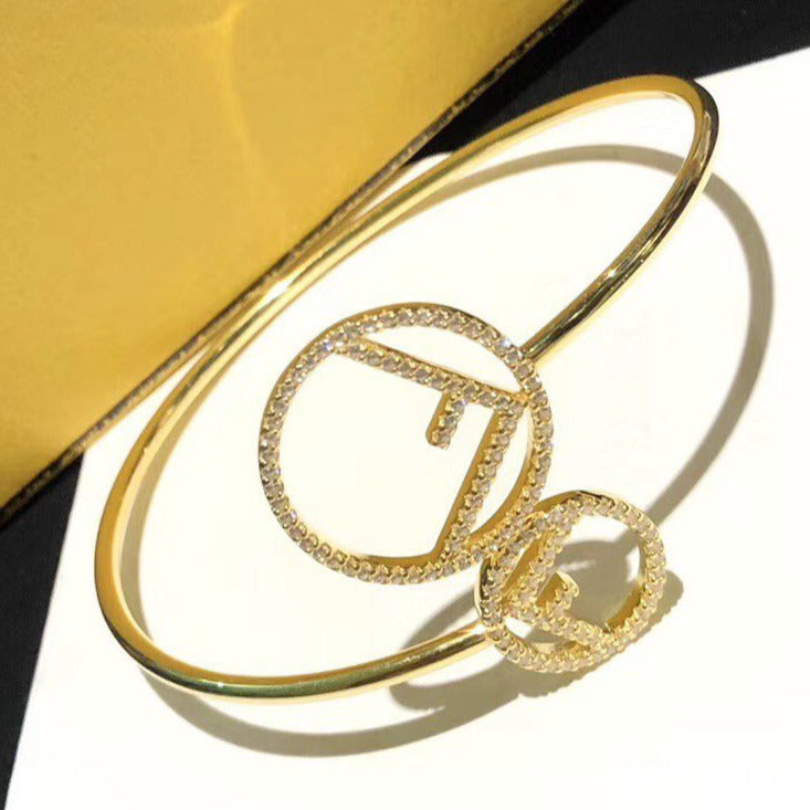 Fendi Double F Gold Diamond Bracelet