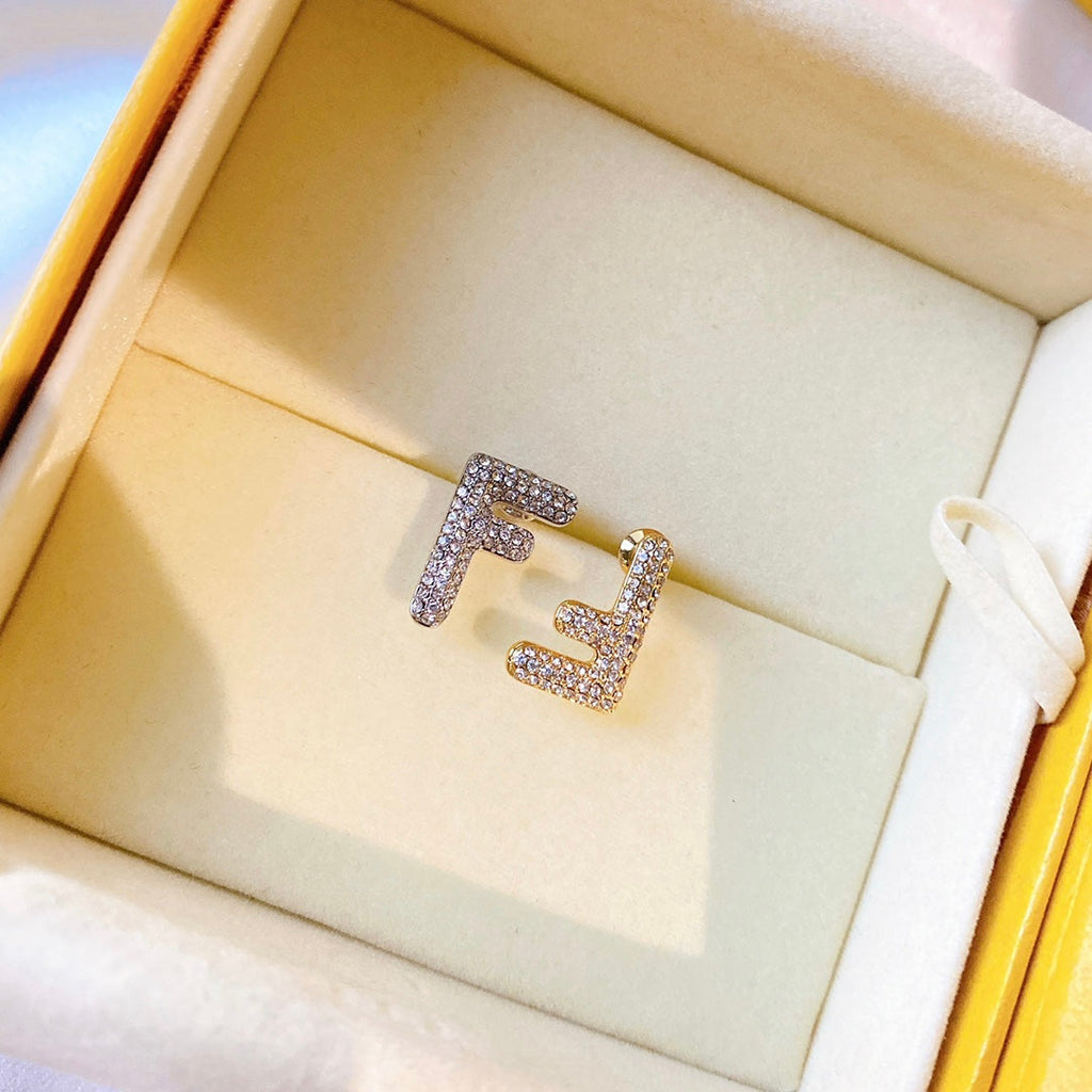 Fendi FF Earrings Small Silver&Gold Diamond