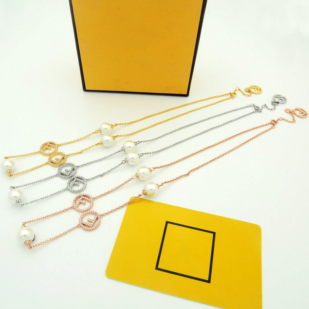 Fendi F Pearl Diamond Necklace