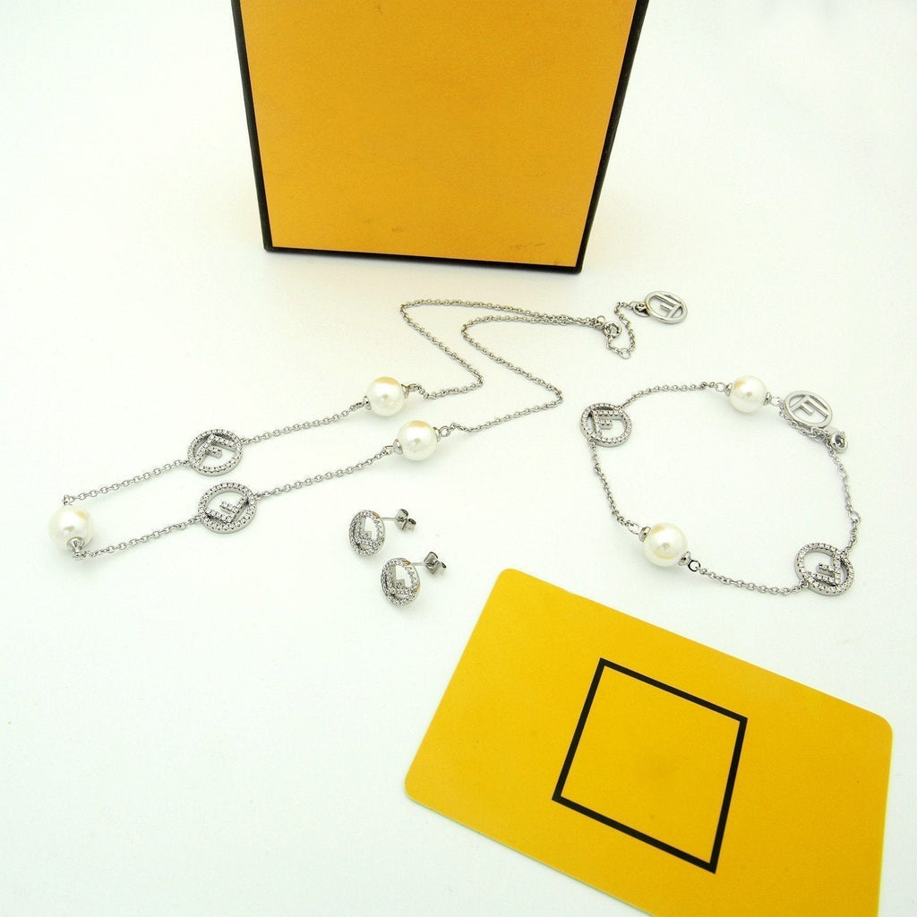 Fendi F Pearl Diamond Necklace