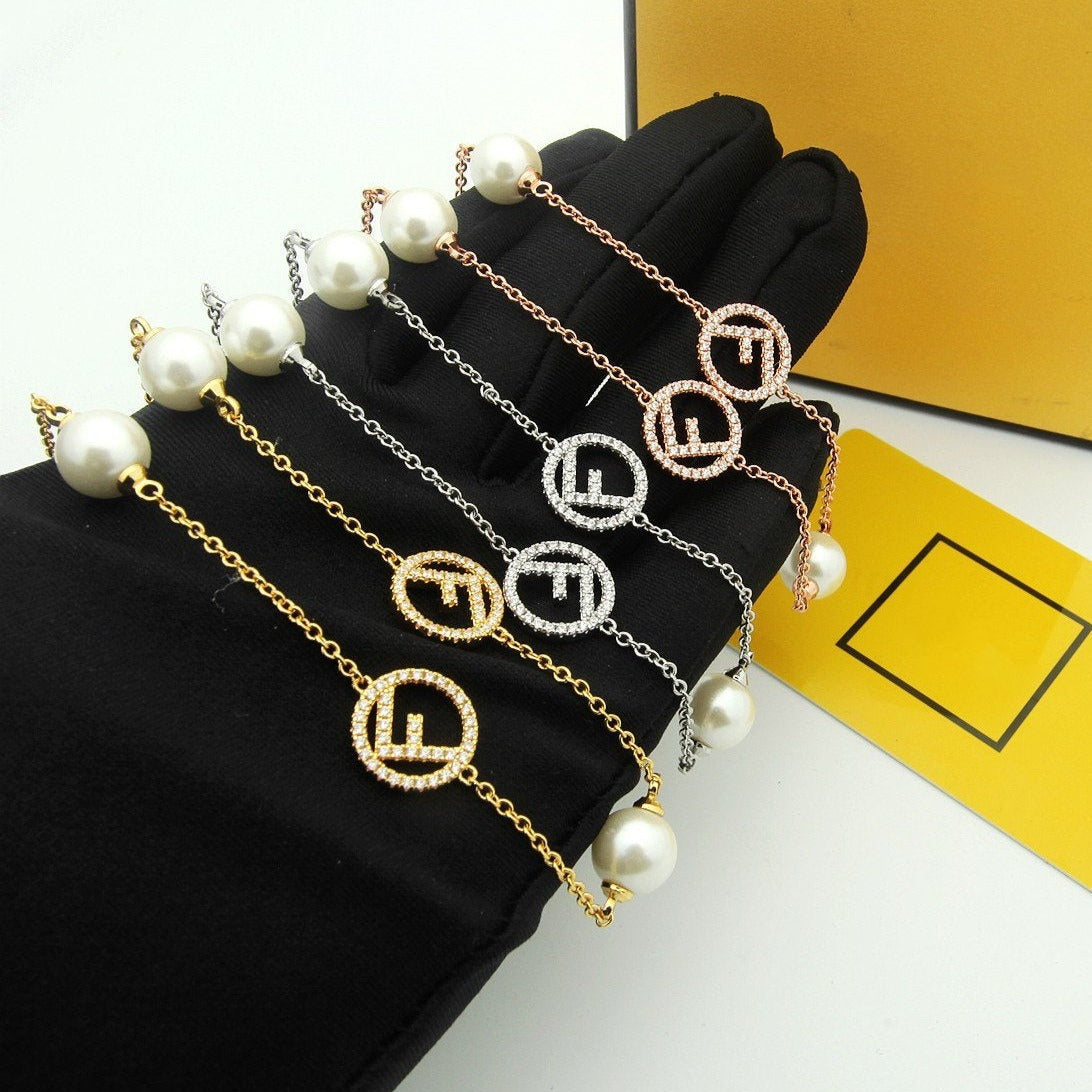 Fendi F Pearl Diamond Necklace