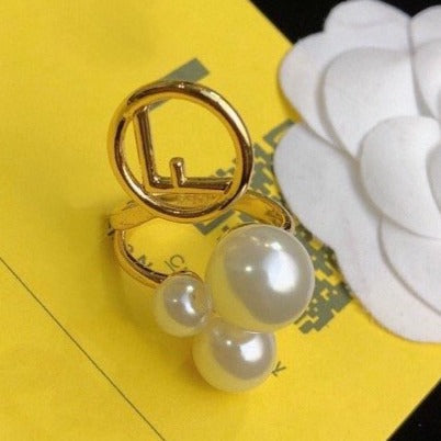 Fendi F Pearl Gold Ring