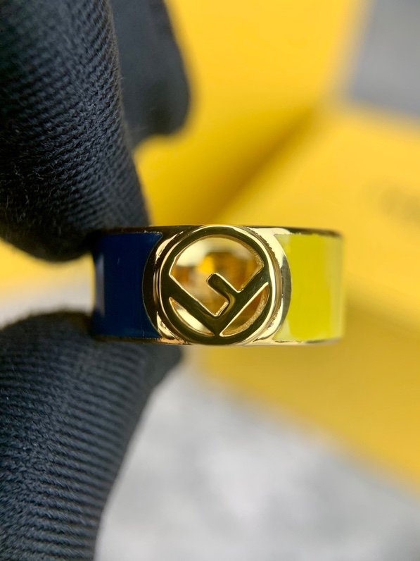 Fendi F Logo Gold Blue&Yellow Ring