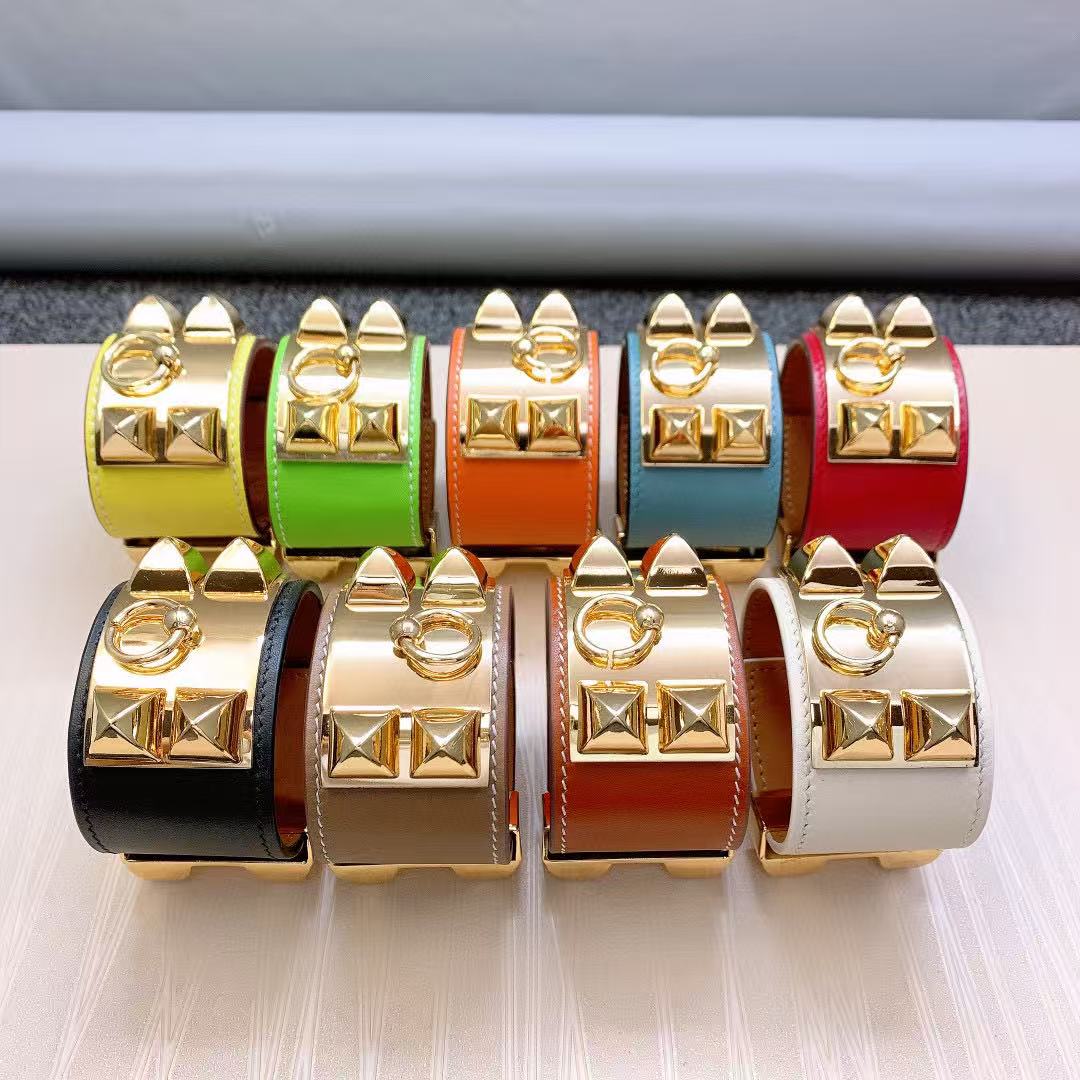 Hermes Collier de Chien Bracelet Leather with Gold Hardware