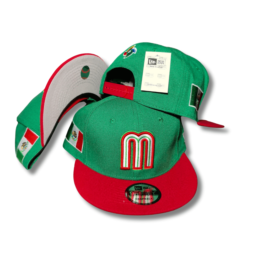 Mexico Baseball Green and Red with Flag Embroidered Patches – Snapback Cap