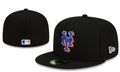 New York Mets Black New Era Fitted Hat with Blue and Orange Logo