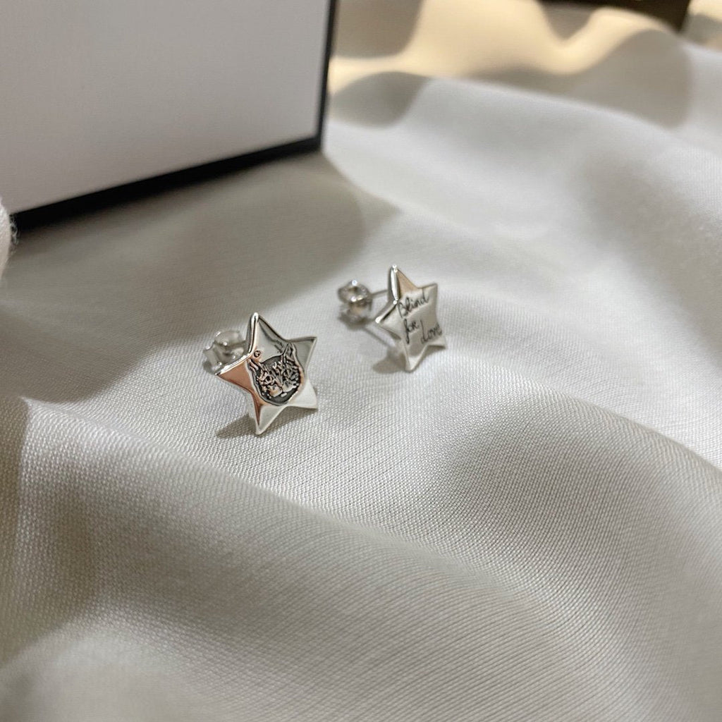 Gucci GG Silver Blind for Love Star Earrings
