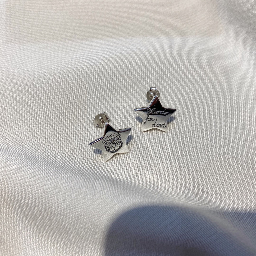 Gucci GG Silver Blind for Love Star Earrings