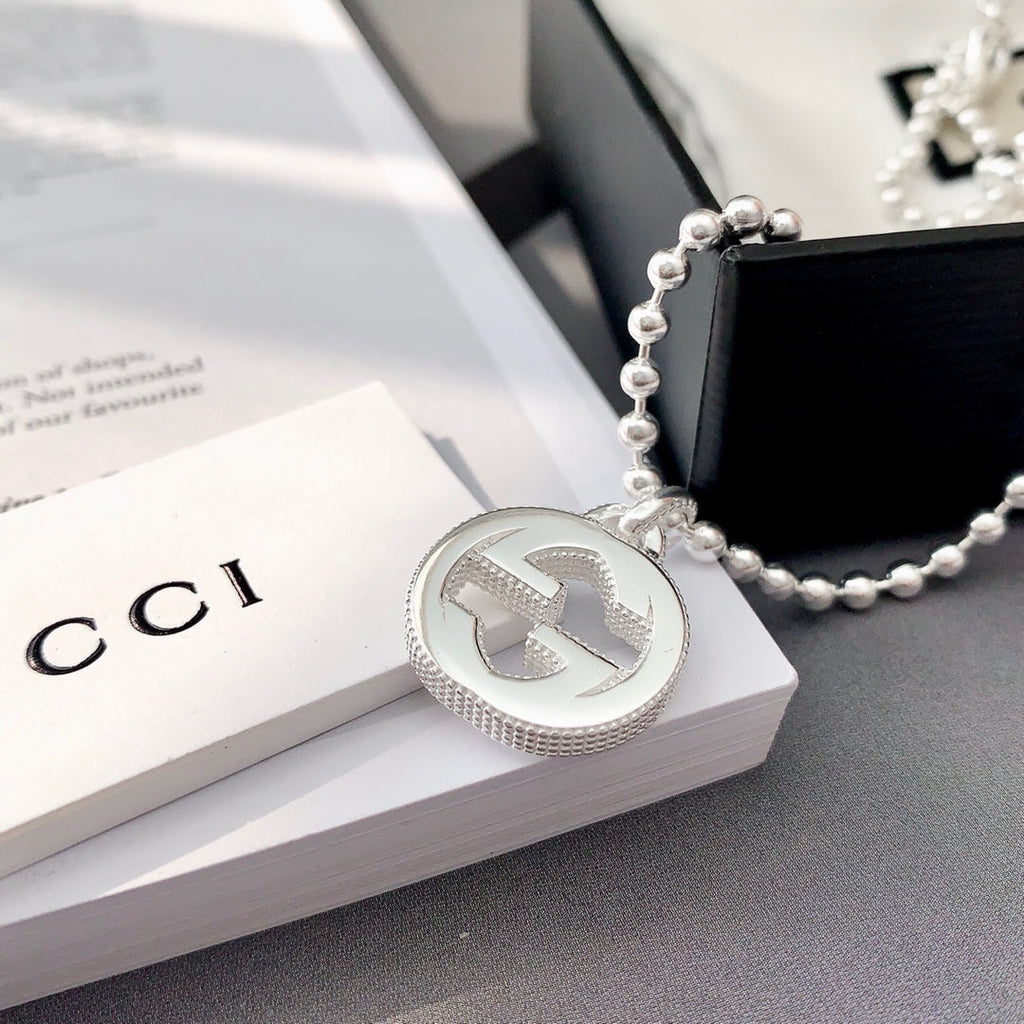 Gucci Interlocking Necklace G Pendant Sterling Silver
