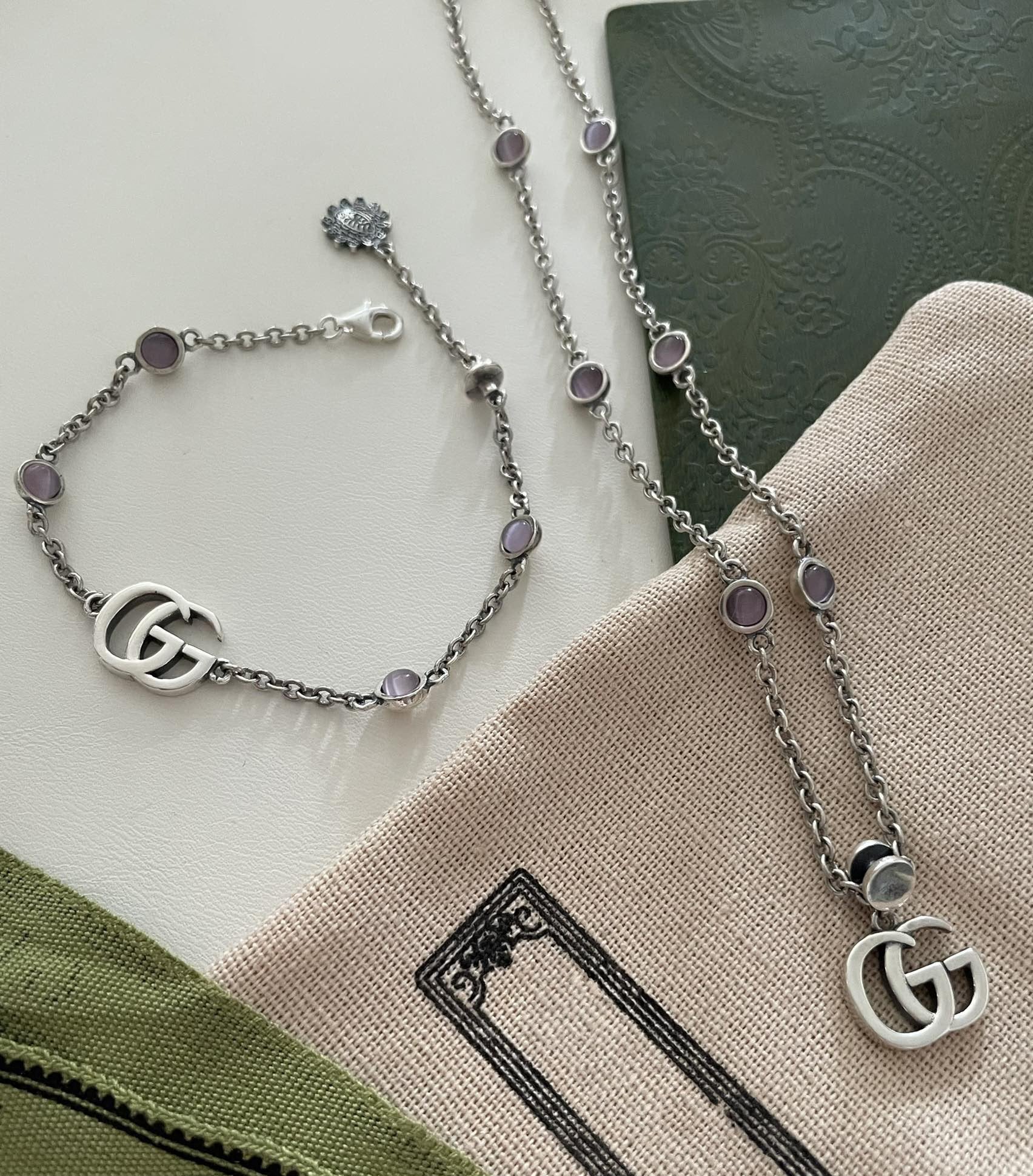 Gucci GG Double G Mother of Pearl Necklace
