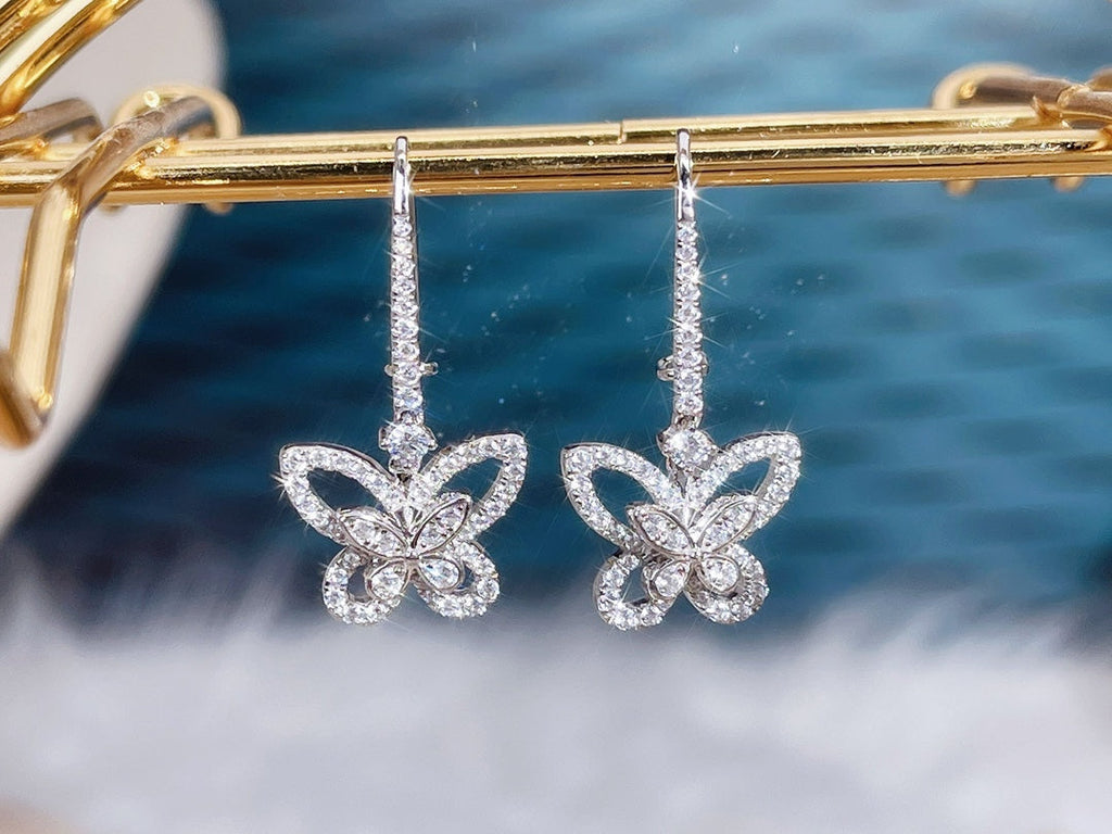 Graff Double Butterfly Silhouette Silver Diamond Earrings