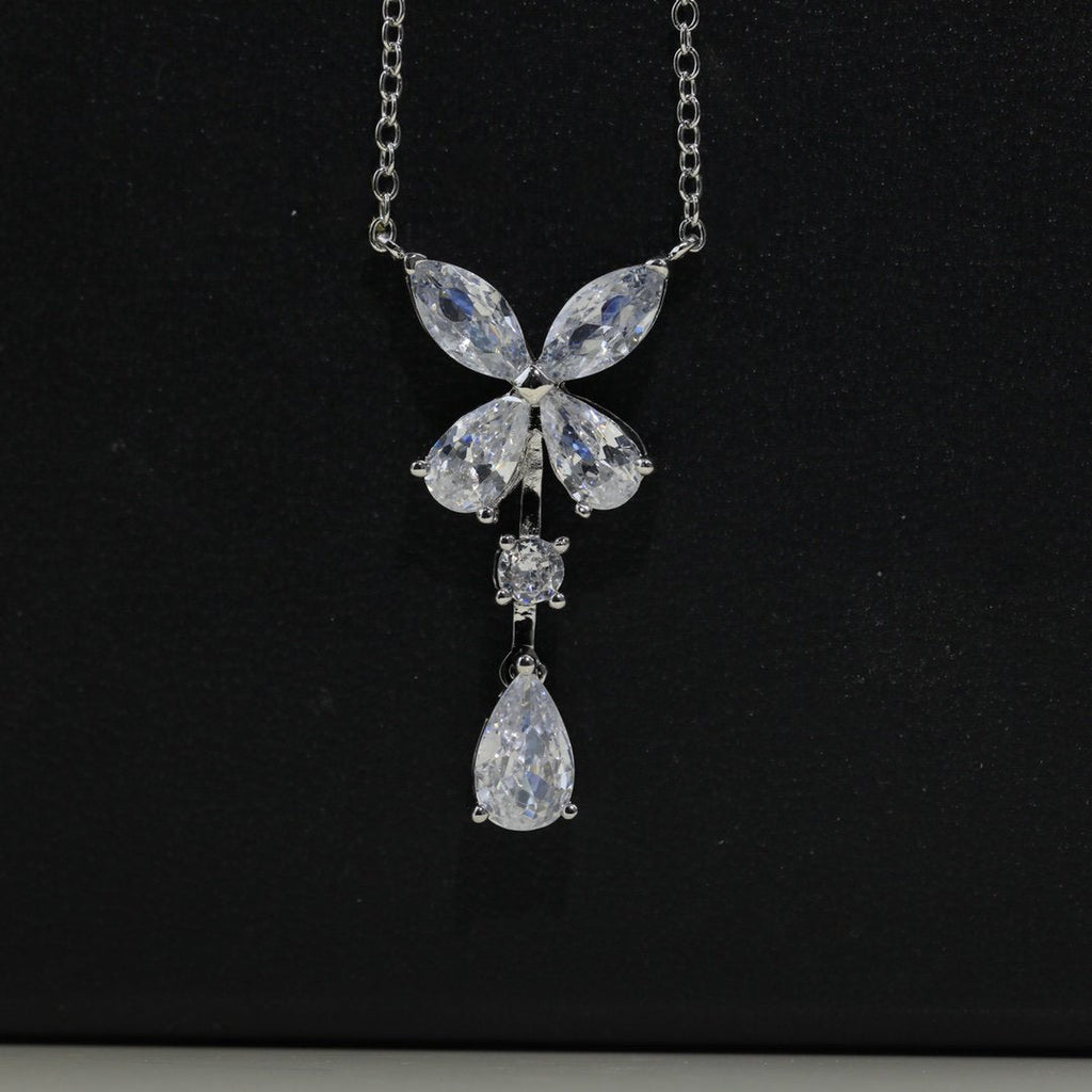 Graff Butterfly Pear Shape Classic Silver Cubic Zirconia Drop Necklace