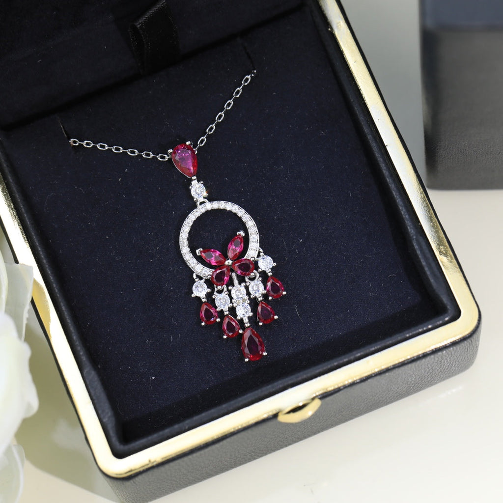 Graff Butterfly Chandelier Classic Pink Silver Cubic Zirconia Necklace