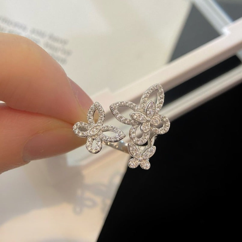 Graff Triple Butterfly Silhouette Silver Cubic Zirconia Ring