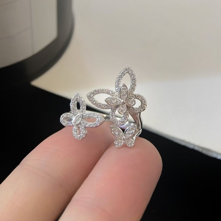 Graff Triple Butterfly Silhouette Silver Cubic Zirconia Ring