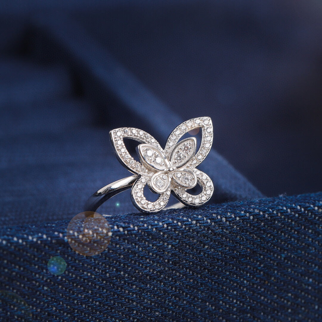 Graff Butterfly Silhouette Silver Cubic Zirconia Ring