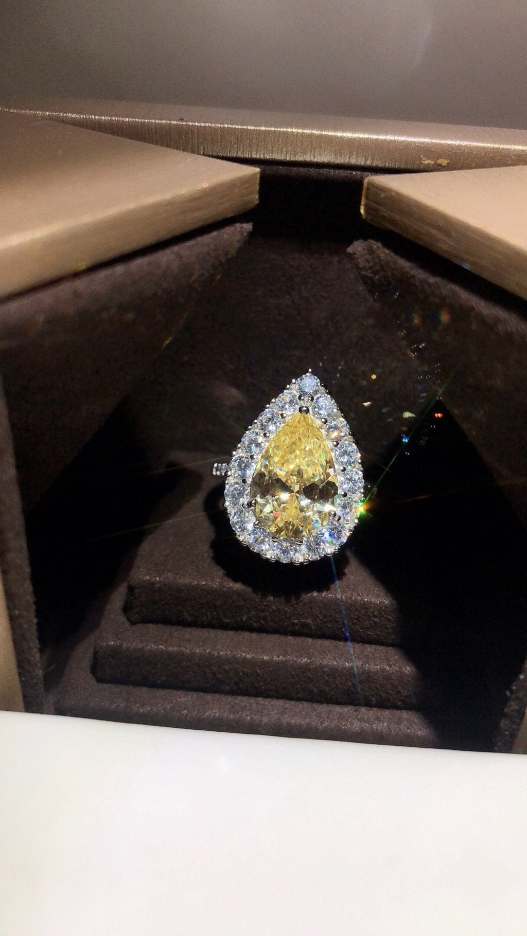 Graff Constellation Pear Shape Yellow Silver Cubic Zirconia Ring